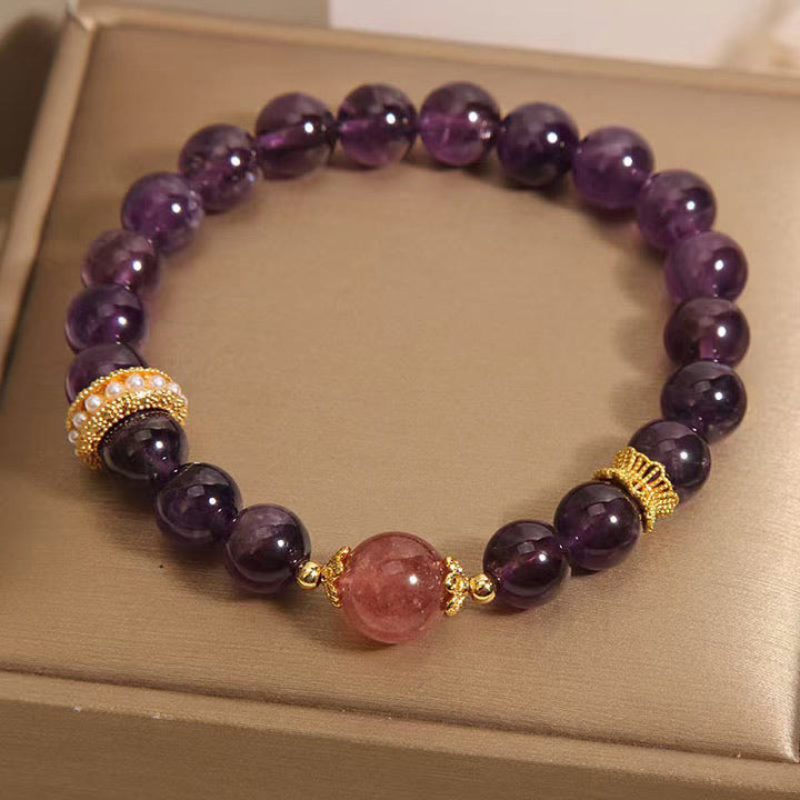 Buddha Stones Naturalny Ametyst Szczęście Kwarc Koraliki Bransoletka Pokoju