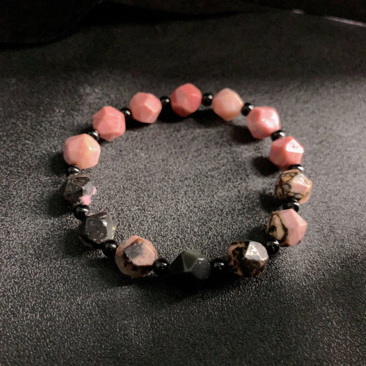 Buddha Stones Naturalny Rodonit Czarna Linia Czerwony Kamień Plamkowy Wielokątne Koraliki Bransoletka Uzdrawiająca