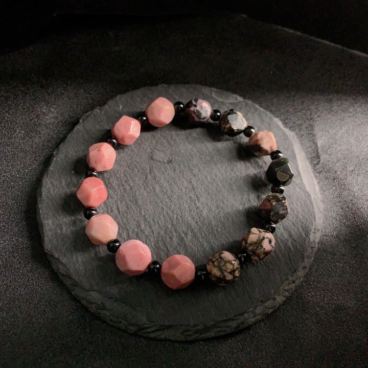 Buddha Stones Naturalny Rodonit Czarna Linia Czerwony Kamień Plamkowy Wielokątne Koraliki Bransoletka Uzdrawiająca