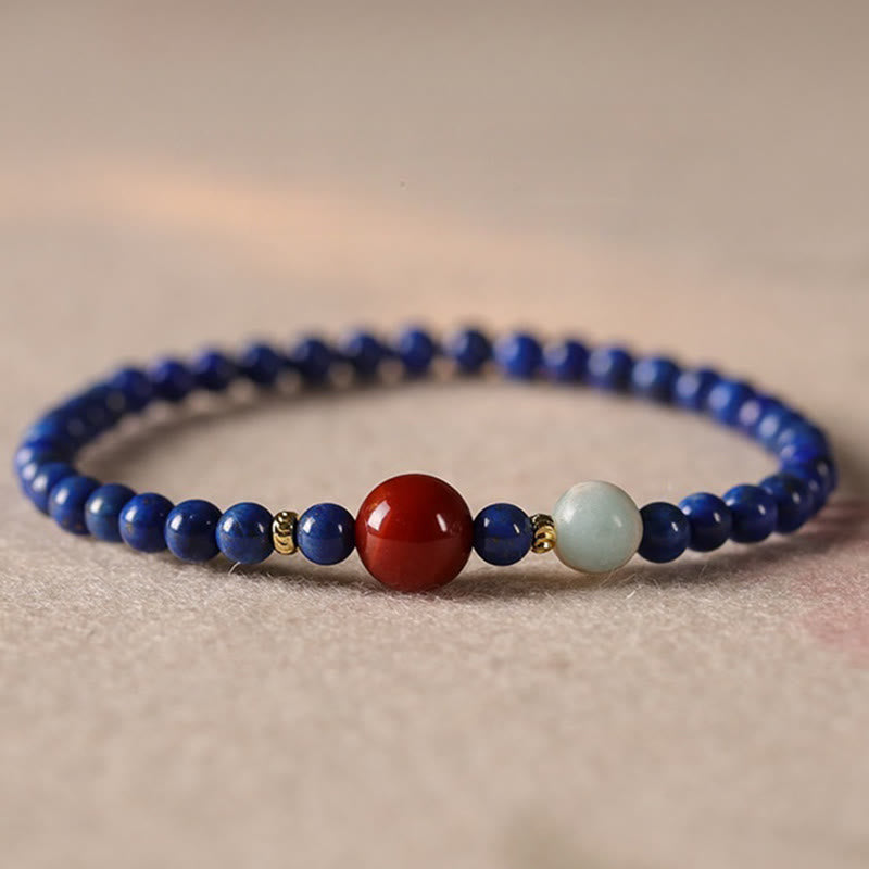 Bransoletka z Buddha Stones, małych lazurytów, lapis lazuli i agatu, ultracienkich koralików - image 0