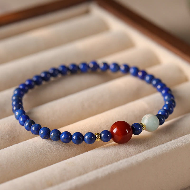 Bransoletka z Buddha Stones, małych lazurytów, lapis lazuli i agatu, ultracienkich koralików - image 2