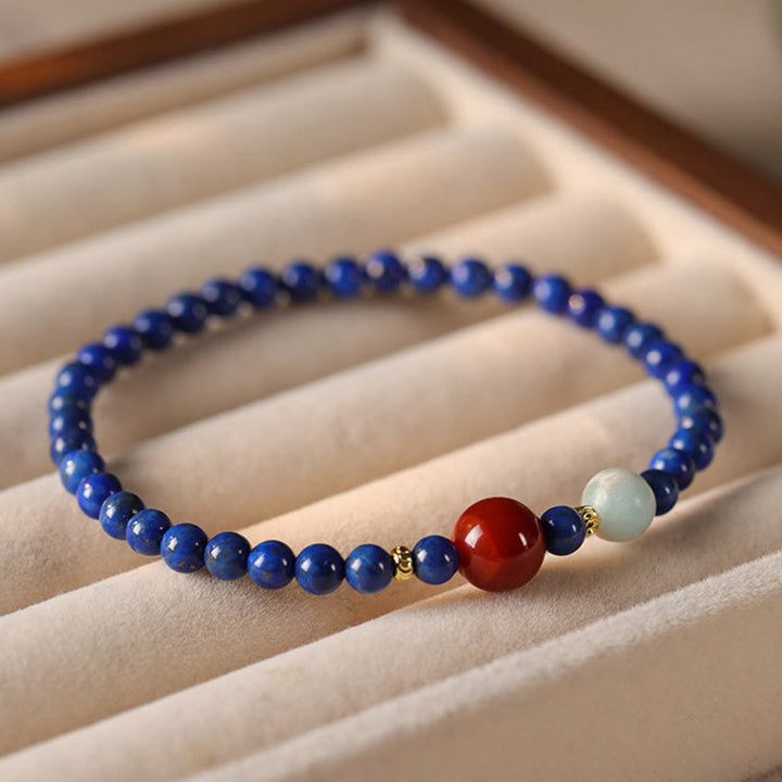 Bransoletka z Buddha Stones, małych lazurytów, lapis lazuli i agatu, ultracienkich koralików - image 2