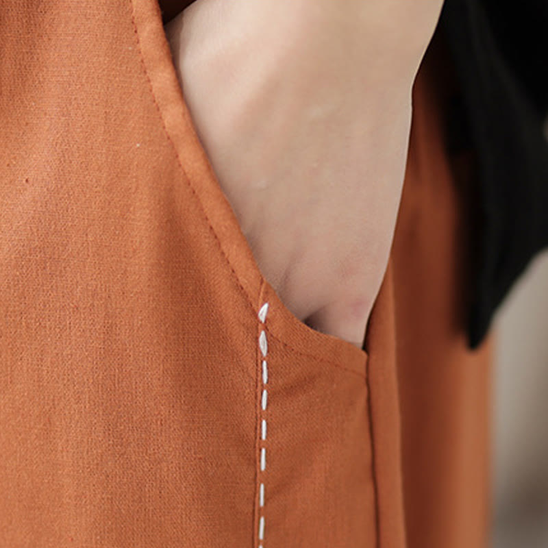 Buddha Stones Casual Wiosna Jednolity Kolor Patchwork Design Damskie Bawełniane Lniane Elastyczne Spodnie Harem Z Kieszeniami - image 14