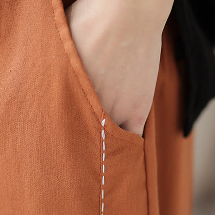 Buddha Stones Casual Wiosna Jednolity Kolor Patchwork Design Damskie Bawełniane Lniane Elastyczne Spodnie Harem Z Kieszeniami - image 14