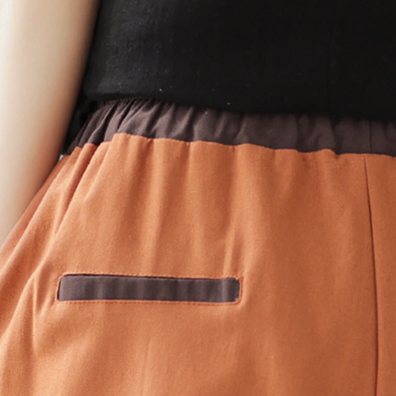 Buddha Stones Casual Wiosna Jednolity Kolor Patchwork Design Damskie Bawełniane Lniane Elastyczne Spodnie Harem Z Kieszeniami - image 13