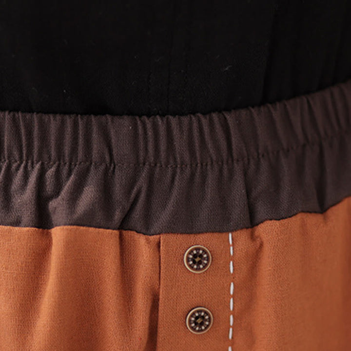 Buddha Stones Casual Wiosna Jednolity Kolor Patchwork Design Damskie Bawełniane Lniane Elastyczne Spodnie Harem Z Kieszeniami - image 12