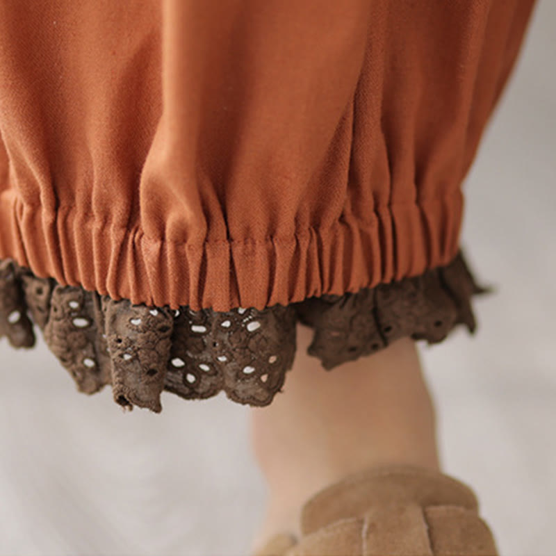 Buddha Stones Casual Wiosna Jednolity Kolor Patchwork Design Damskie Bawełniane Lniane Elastyczne Spodnie Harem Z Kieszeniami - image 15