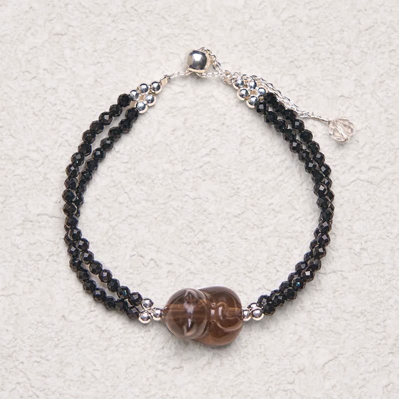 Buddha Stones Lód Obsydian Czarny Spinel Leżący Kot Odwaga Bransoletka Podwójna Warstwa - image 6