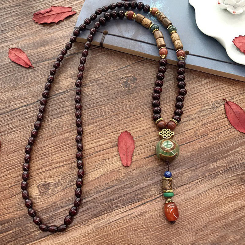 Buddha Stones Tybetańskie Ręcznie Robione Drewno Wenge Ochrona Dzi Koralik Naszyjnik Głowa Słonia Wisiorek