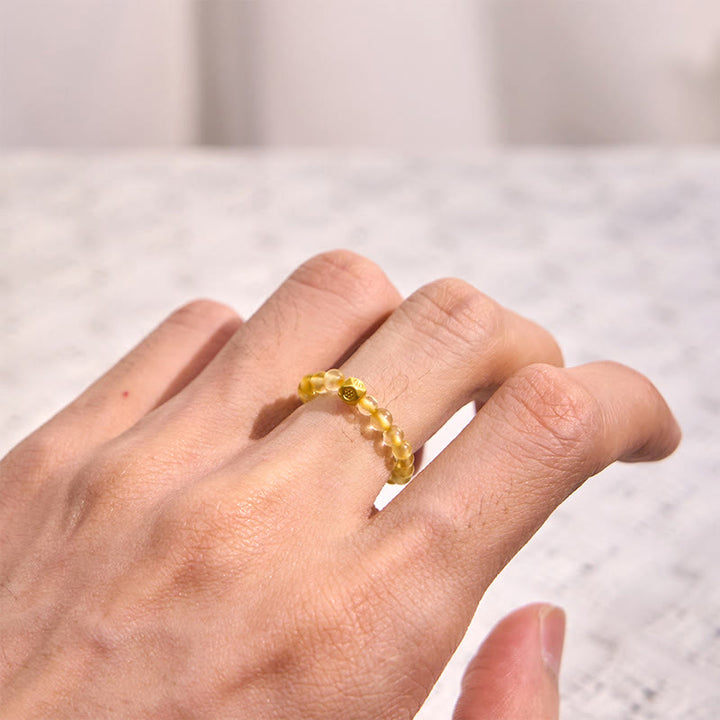 Buddha Stones 3mm Złote Rutilowane Koraliki Kwarcowe Elastyczny Sznurek Bogactwa