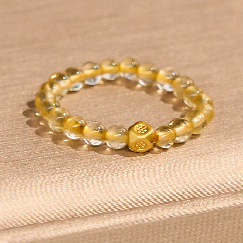 Buddha Stones 3mm Złote Rutilowane Koraliki Kwarcowe Elastyczny Sznurek Bogactwa
