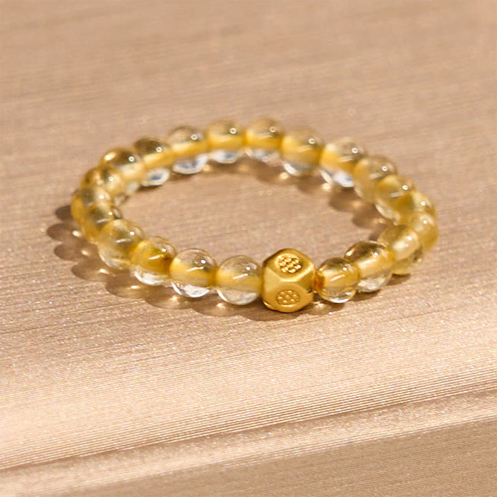 Buddha Stones 3mm Złote Rutilowane Koraliki Kwarcowe Elastyczny Sznurek Bogactwa