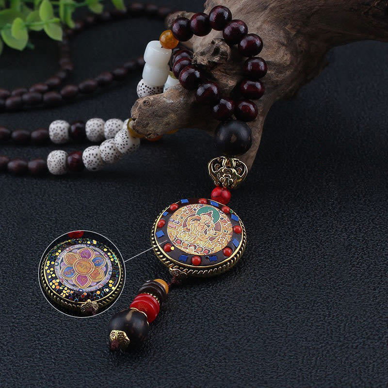 Buddha Stones tybetańskie ręcznie robione koraliki drewniane Om Mani Padme Hum Samantabhadra bodhisattwa czystość naszyjnik wisiorek - image 5