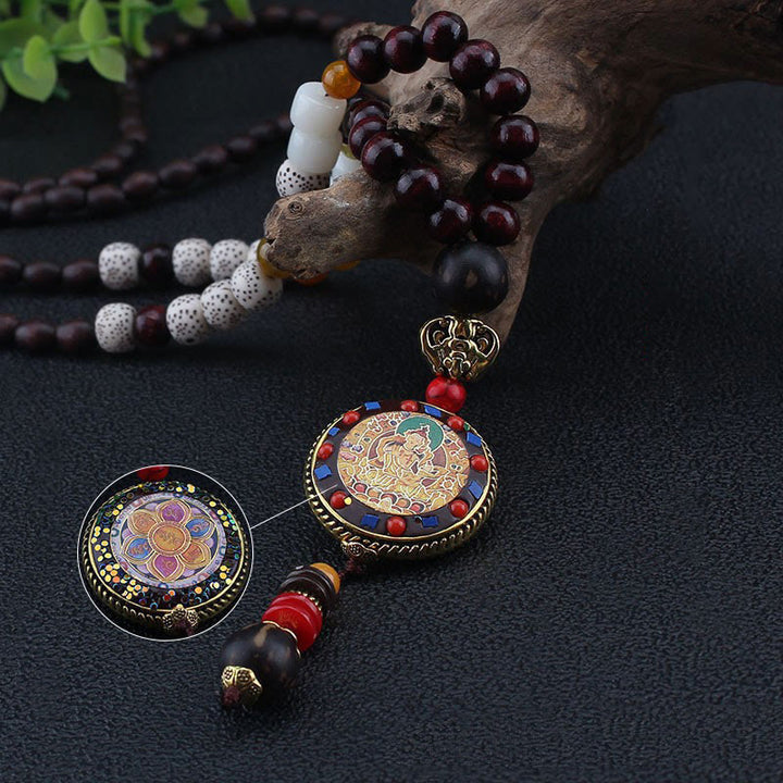 Buddha Stones tybetańskie ręcznie robione koraliki drewniane Om Mani Padme Hum Samantabhadra bodhisattwa czystość naszyjnik wisiorek - image 5