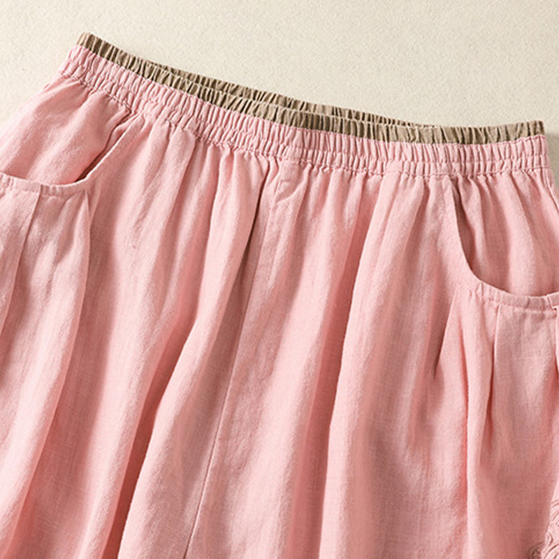 Buddha Stones Casual Haftowane Damskie Spodnie Harem Z Bawełny Lnianej 7-8 Długość Z Kieszeniami - image 19