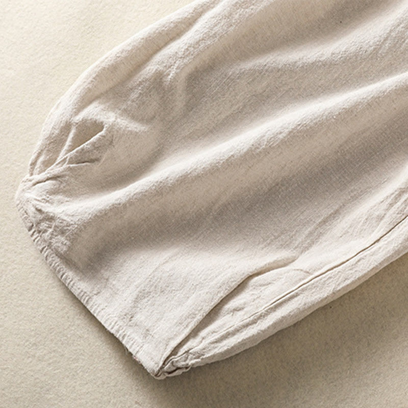 Buddha Stones Casual Haftowane Damskie Spodnie Harem Z Bawełny Lnianej 7-8 Długość Z Kieszeniami - image 12