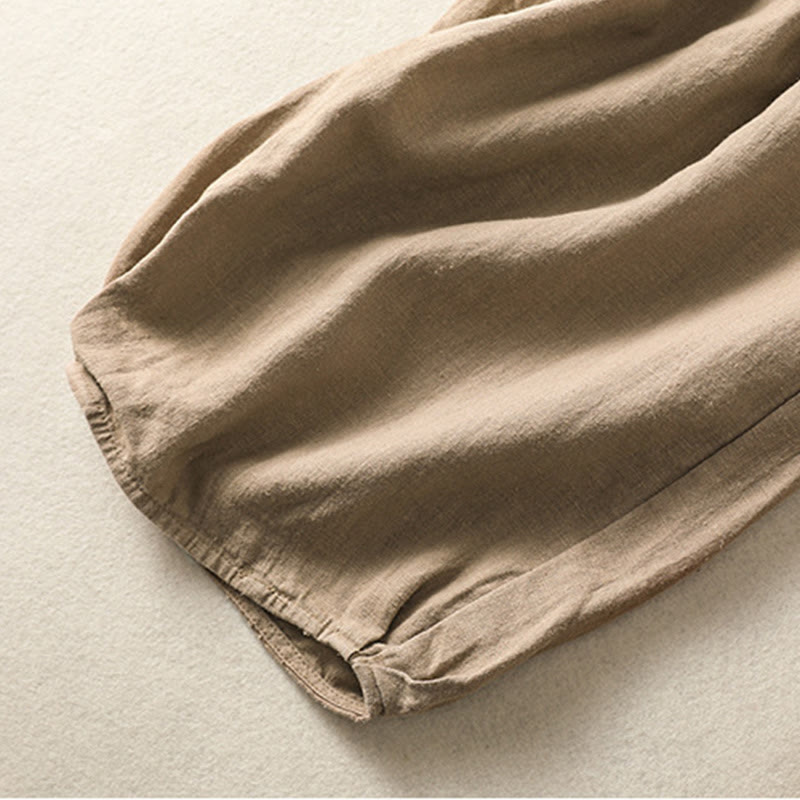 Buddha Stones Casual Haftowane Damskie Spodnie Harem Z Bawełny Lnianej 7-8 Długość Z Kieszeniami - image 5