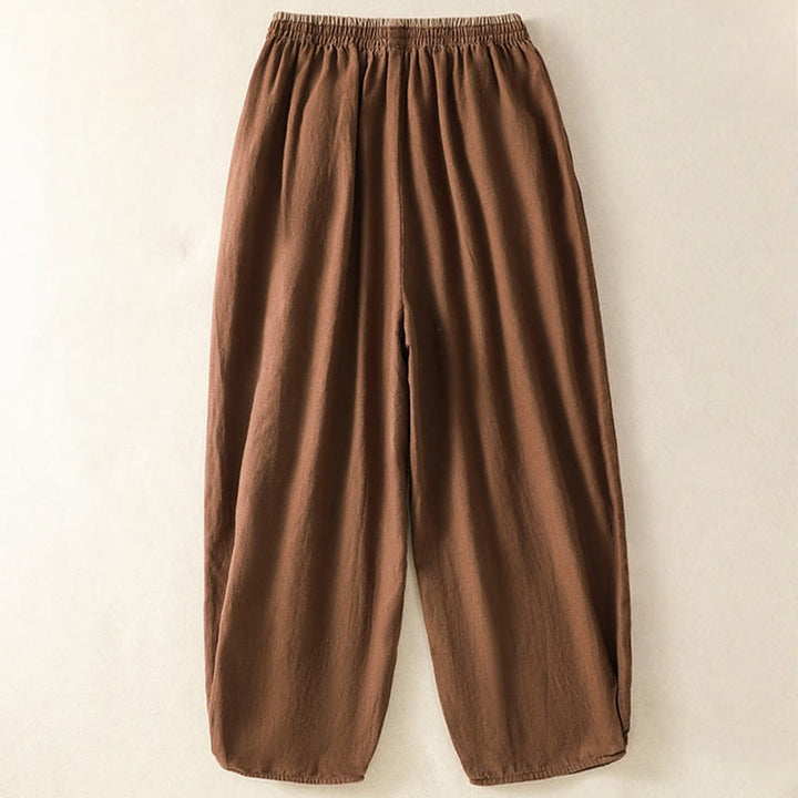Buddha Stones Casual Haftowane Damskie Spodnie Harem Z Bawełny Lnianej 7-8 Długość Z Kieszeniami - image 24