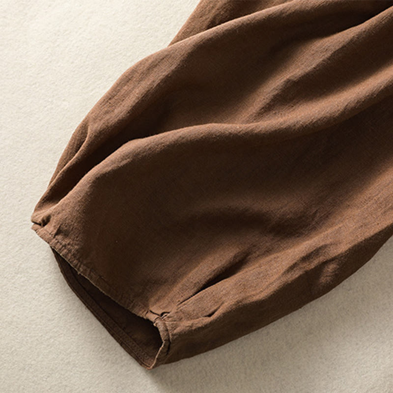 Buddha Stones Casual Haftowane Damskie Spodnie Harem Z Bawełny Lnianej 7-8 Długość Z Kieszeniami - image 28