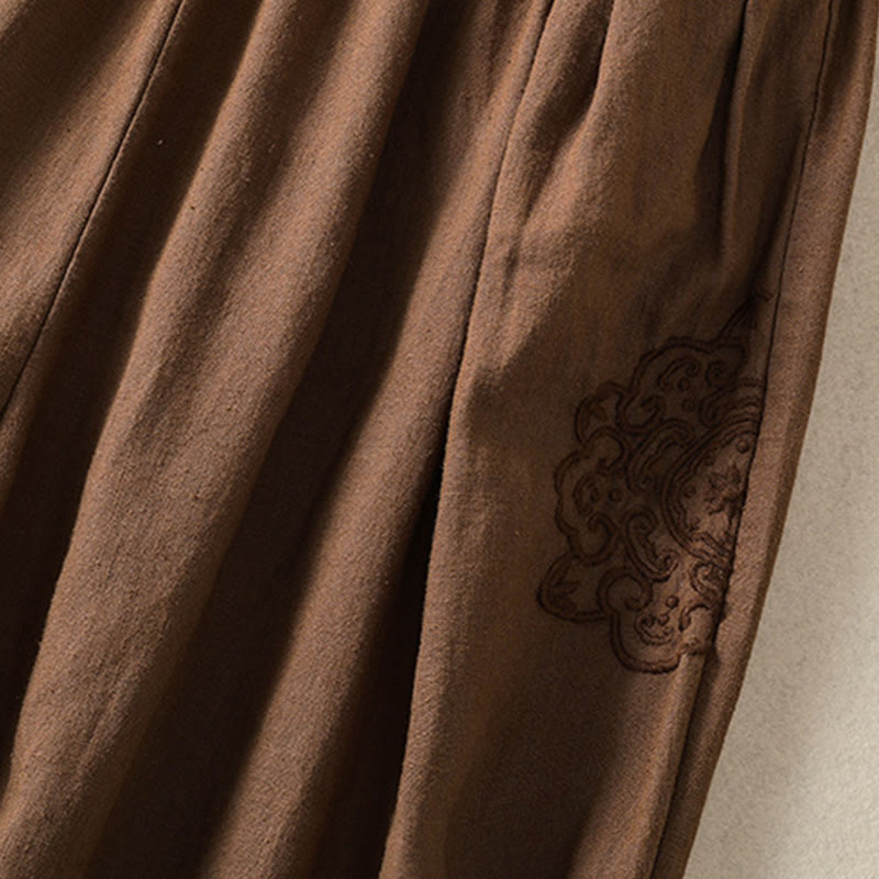 Buddha Stones Casual Haftowane Damskie Spodnie Harem Z Bawełny Lnianej 7-8 Długość Z Kieszeniami - image 27