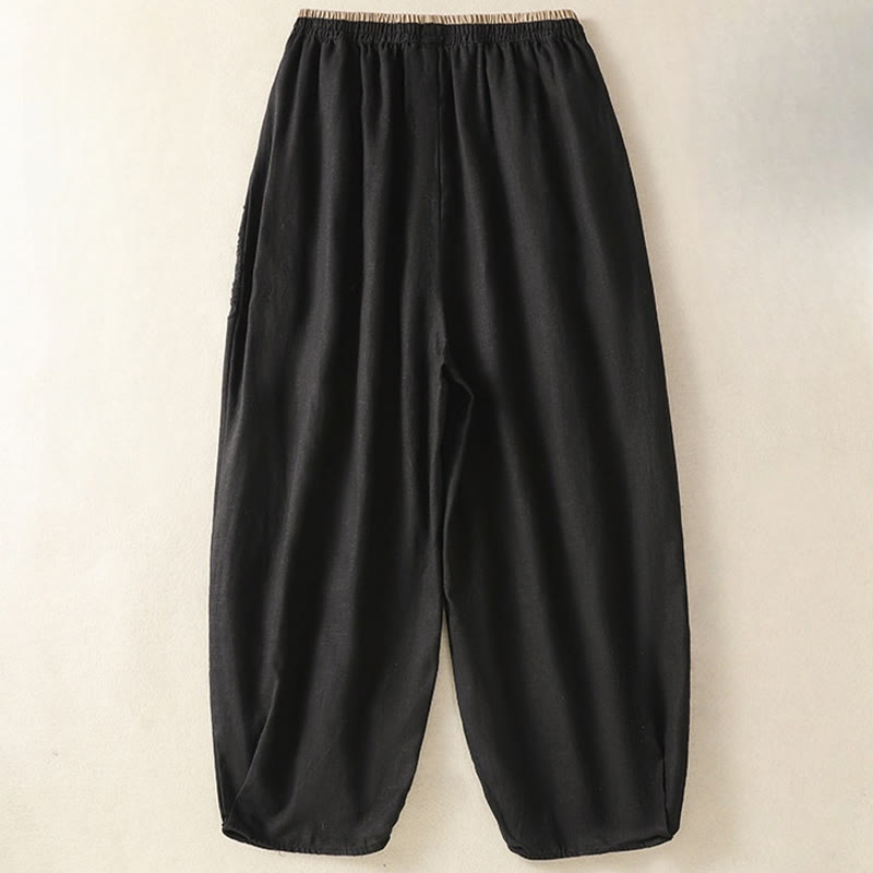 Buddha Stones Casual Haftowane Damskie Spodnie Harem Z Bawełny Lnianej 7-8 Długość Z Kieszeniami - image 30