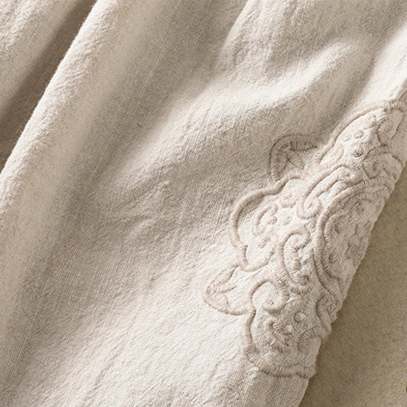 Buddha Stones Casual Haftowane Damskie Spodnie Harem Z Bawełny Lnianej 7-8 Długość Z Kieszeniami - image 11