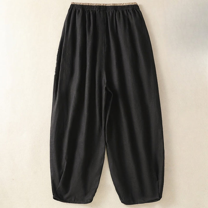 Buddha Stones Casual Haftowane Damskie Spodnie Harem Z Bawełny Lnianej 7-8 Długość Z Kieszeniami - image 30