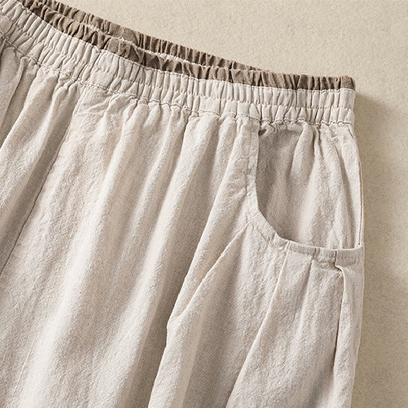 Buddha Stones Casual Haftowane Damskie Spodnie Harem Z Bawełny Lnianej 7-8 Długość Z Kieszeniami - image 9