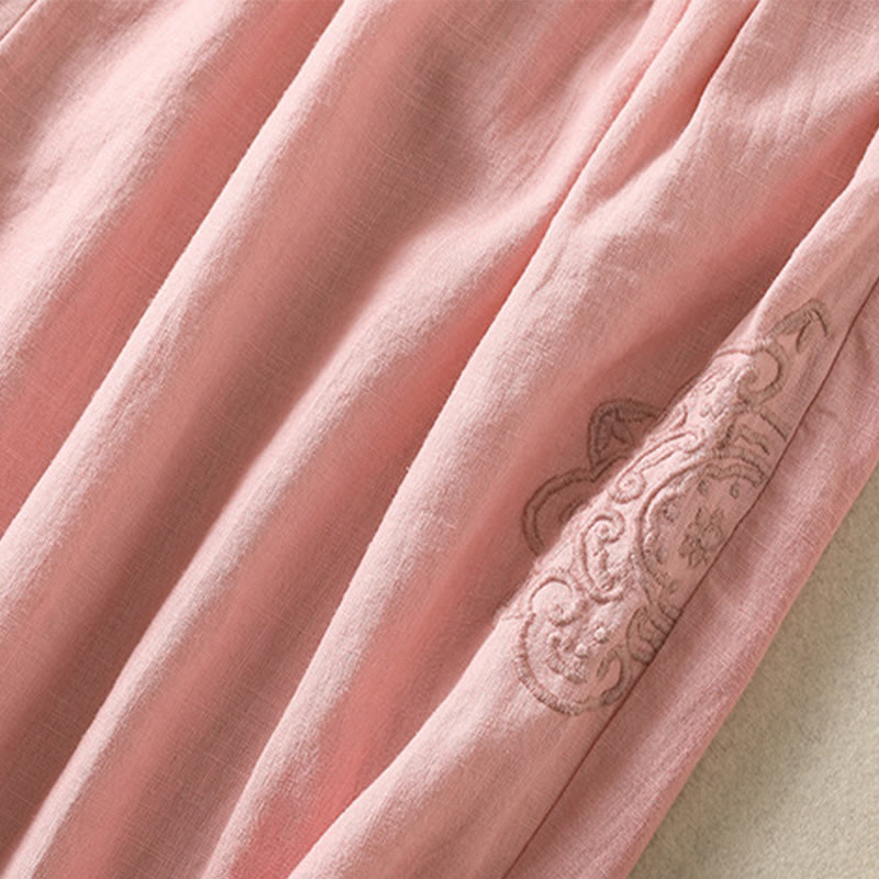 Buddha Stones Casual Haftowane Damskie Spodnie Harem Z Bawełny Lnianej 7-8 Długość Z Kieszeniami - image 21