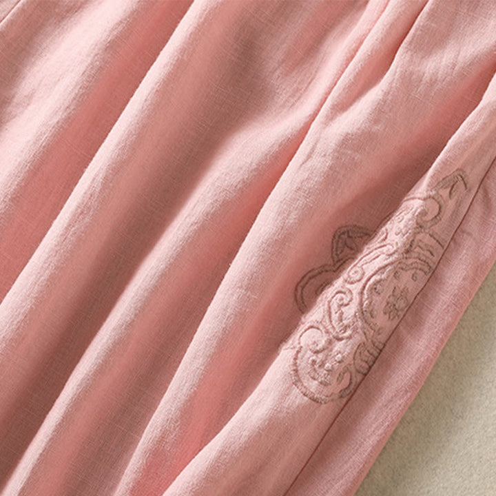 Buddha Stones Casual Haftowane Damskie Spodnie Harem Z Bawełny Lnianej 7-8 Długość Z Kieszeniami - image 21