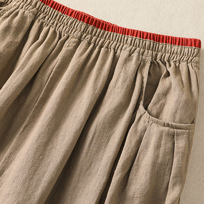 Buddha Stones Casual Haftowane Damskie Spodnie Harem Z Bawełny Lnianej 7-8 Długość Z Kieszeniami - image 3