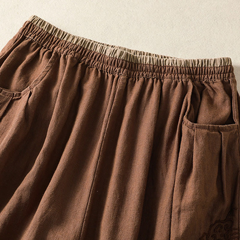 Buddha Stones Casual Haftowane Damskie Spodnie Harem Z Bawełny Lnianej 7-8 Długość Z Kieszeniami - image 26