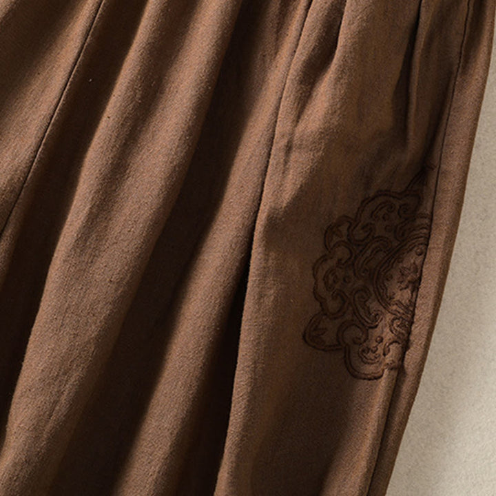 Buddha Stones Casual Haftowane Damskie Spodnie Harem Z Bawełny Lnianej 7-8 Długość Z Kieszeniami - image 27