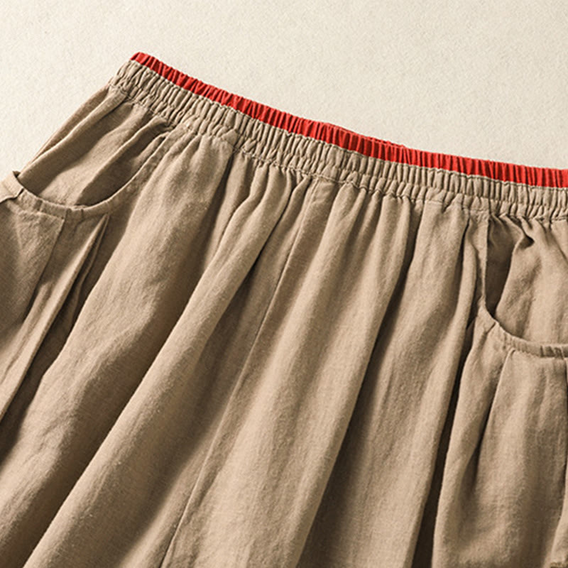 Buddha Stones Casual Haftowane Damskie Spodnie Harem Z Bawełny Lnianej 7-8 Długość Z Kieszeniami - image 2