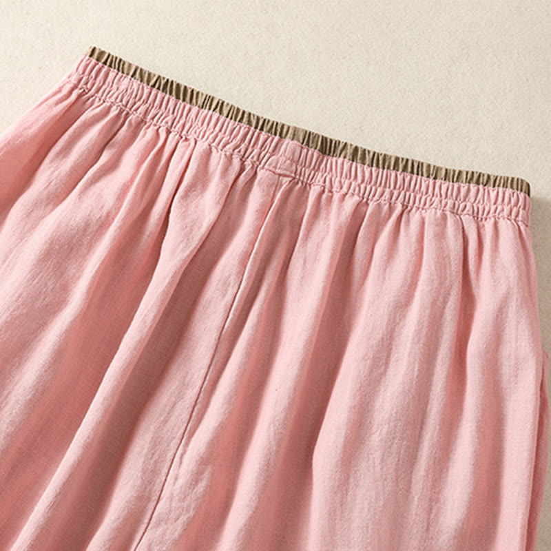 Buddha Stones Casual Haftowane Damskie Spodnie Harem Z Bawełny Lnianej 7-8 Długość Z Kieszeniami - image 20