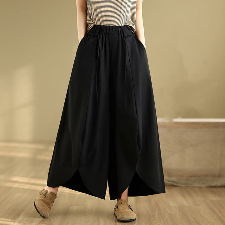 Spodnie damskie Buddha Stones Summer Vintage Lace-Up z szerokimi nogawkami i kieszeniami