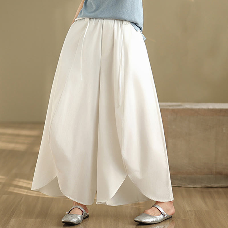 Spodnie damskie Buddha Stones Summer Vintage Lace-Up z szerokimi nogawkami i kieszeniami