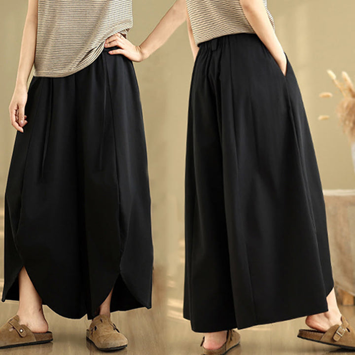 Spodnie damskie Buddha Stones Summer Vintage Lace-Up z szerokimi nogawkami i kieszeniami