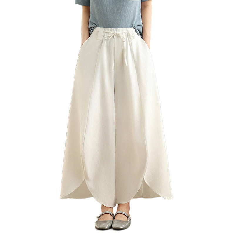 Spodnie damskie Buddha Stones Summer Vintage Lace-Up z szerokimi nogawkami i kieszeniami