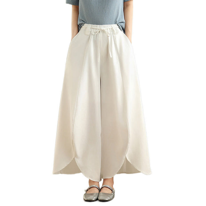 Spodnie damskie Buddha Stones Summer Vintage Lace-Up z szerokimi nogawkami i kieszeniami