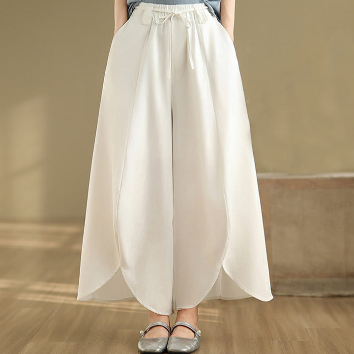 Spodnie damskie Buddha Stones Summer Vintage Lace-Up z szerokimi nogawkami i kieszeniami
