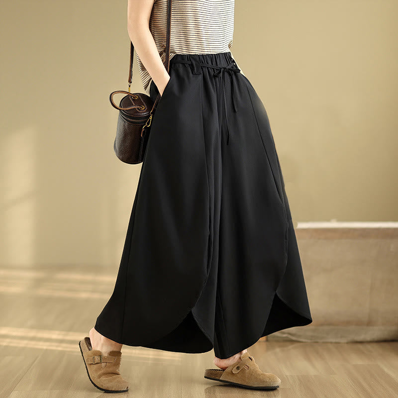 Spodnie damskie Buddha Stones Summer Vintage Lace-Up z szerokimi nogawkami i kieszeniami