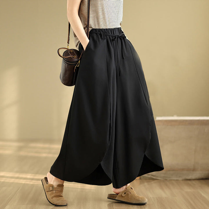 Spodnie damskie Buddha Stones Summer Vintage Lace-Up z szerokimi nogawkami i kieszeniami