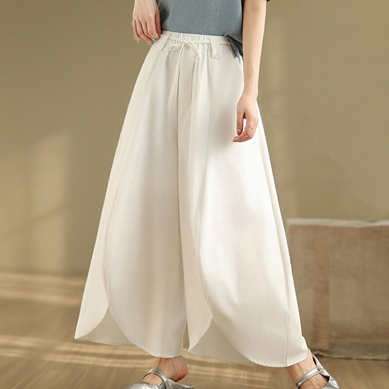 Spodnie damskie Buddha Stones Summer Vintage Lace-Up z szerokimi nogawkami i kieszeniami