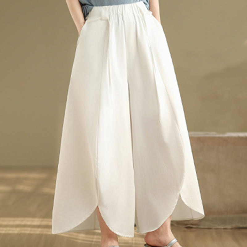 Spodnie damskie Buddha Stones Summer Vintage Lace-Up z szerokimi nogawkami i kieszeniami