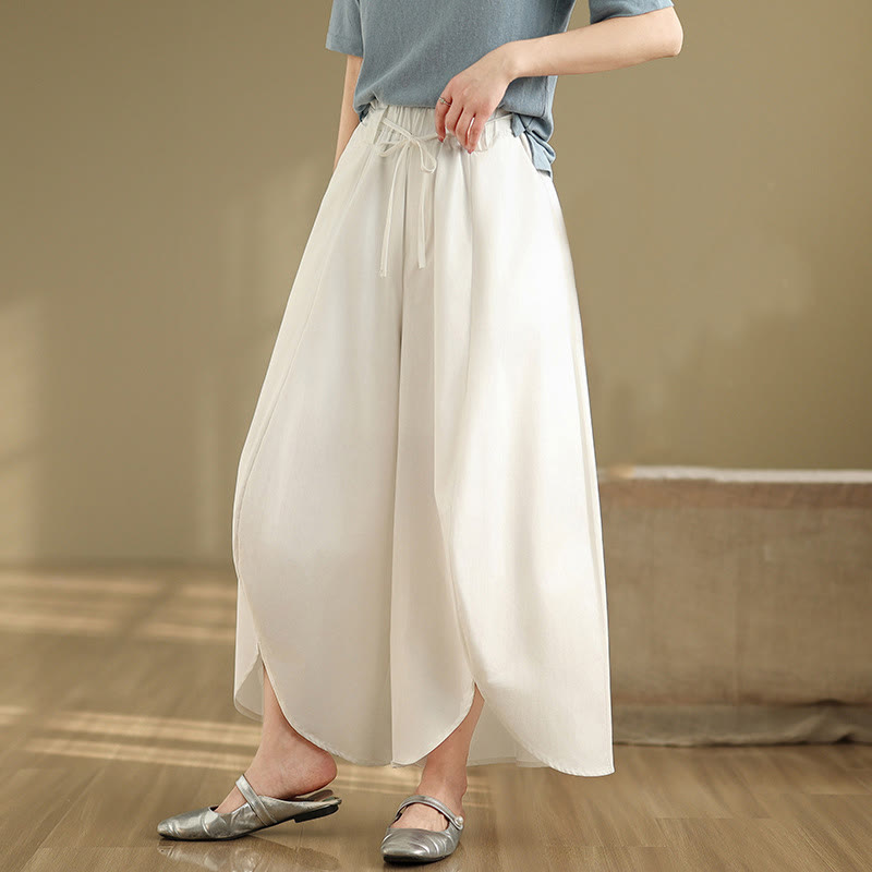 Spodnie damskie Buddha Stones Summer Vintage Lace-Up z szerokimi nogawkami i kieszeniami - Biały - US8-10，UK/AU12-14，EU40-42 (2XL) - image 7