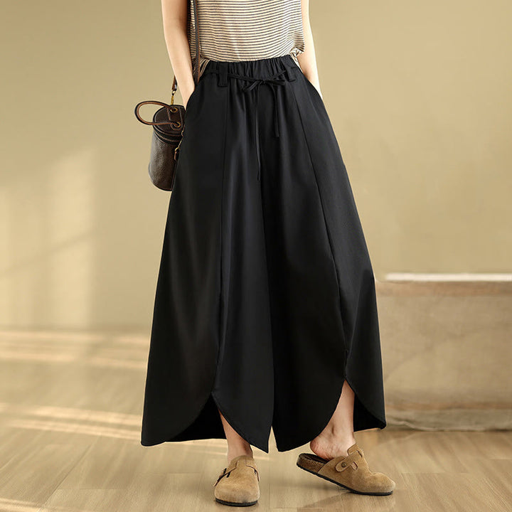 Spodnie damskie Buddha Stones Summer Vintage Lace-Up z szerokimi nogawkami i kieszeniami