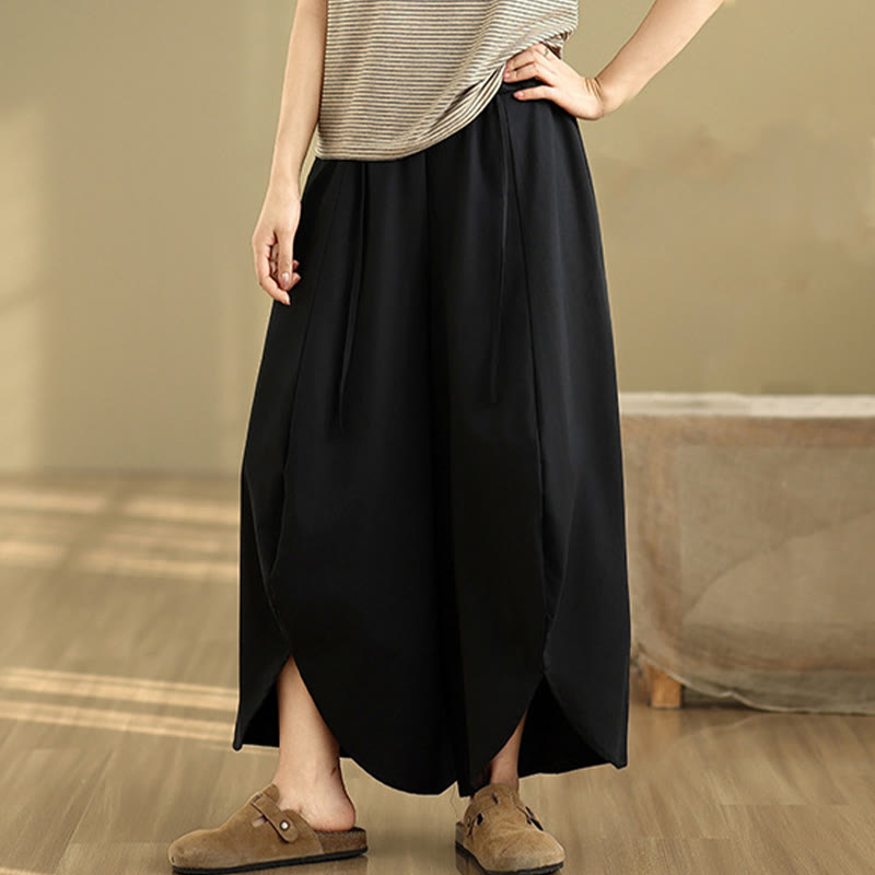 Spodnie damskie Buddha Stones Summer Vintage Lace-Up z szerokimi nogawkami i kieszeniami