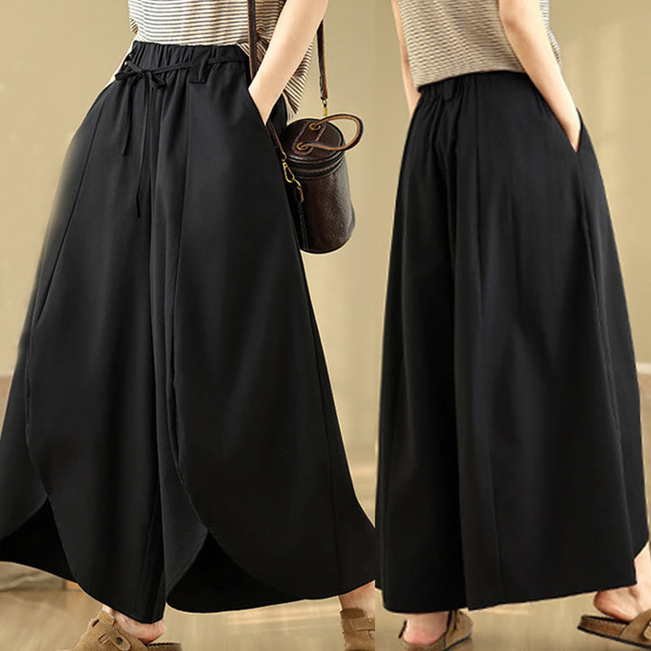 Spodnie damskie Buddha Stones Summer Vintage Lace-Up z szerokimi nogawkami i kieszeniami