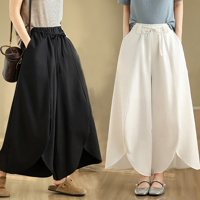 Spodnie damskie Buddha Stones Summer Vintage Lace-Up z szerokimi nogawkami i kieszeniami